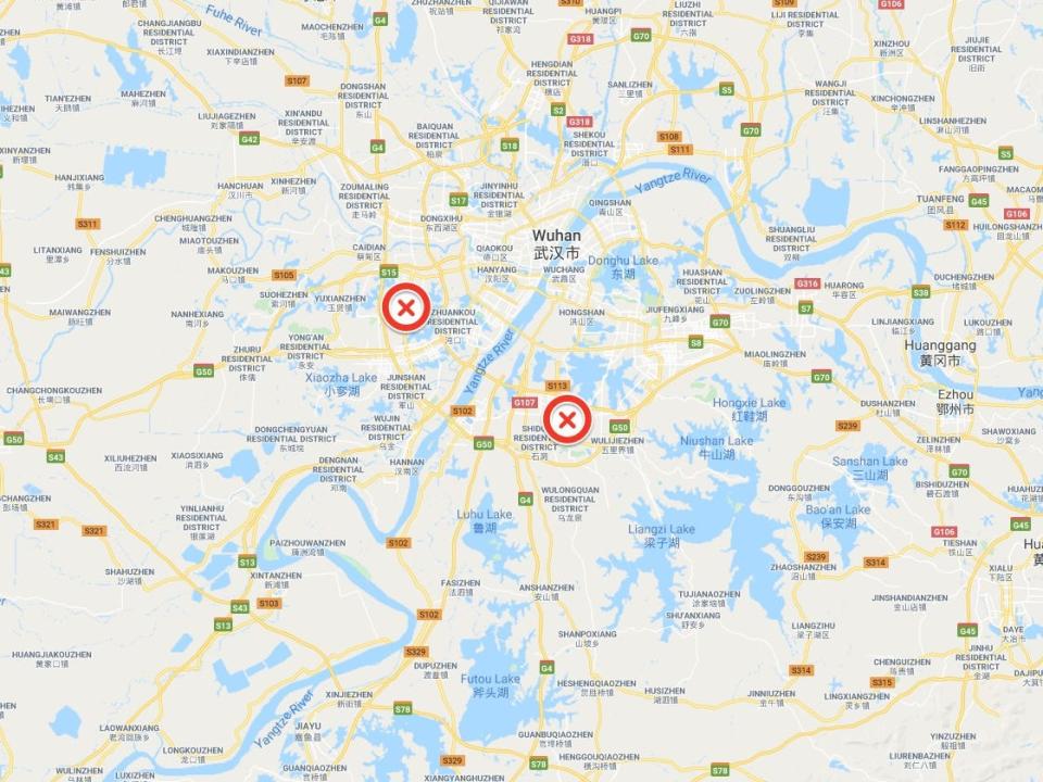 Map of the distance between the two hospital sites 