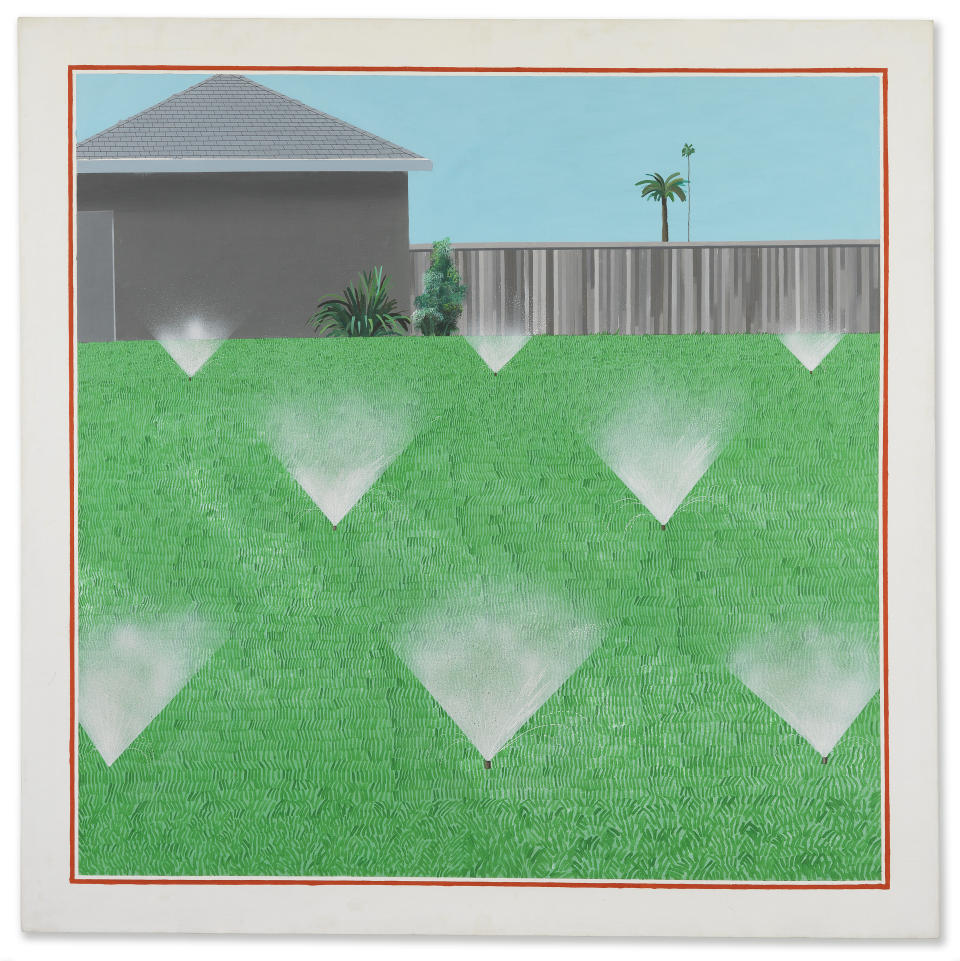 David Hockney’s “A Lawn Being Sprinkled.”