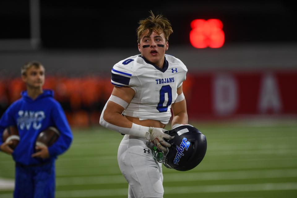 West Central's line back Chet Carda (0) plays against Dell Rapids Quarriers on Friday, Nov. 10, 2023 at DakotaDome in Vermillion, South Dakota.