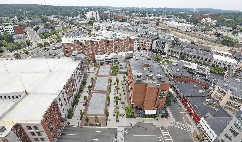 A view from the roof of One Chestnut Place looking at Quincy Center. Greg Derr/The Patriot Ledger