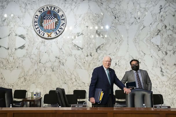 PHOTO: Sen. Pat Leahy departs from a Senate Judiciary Committee markup hearing for Ketanji Brown Jackson, associate justice of the Supreme Court nominee for U.S. President Joe Biden, in Washington, D.C., March 28, 2022.  (Bloomberg via Getty Images)