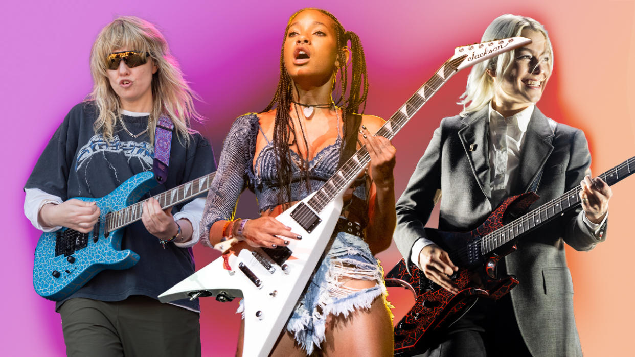  Ladyhawke, Willow Smith and Phoebe Bridgers playing Jackson and B.C. Rich electric guitars. 