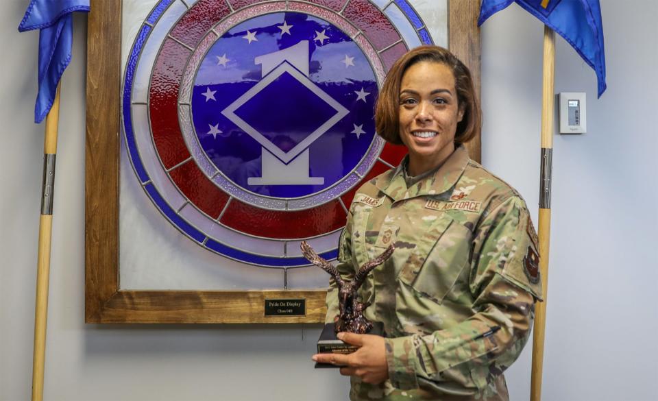 Senior Master Sergeant James receives the 2022 AETC Educator of the year award in the enlisted category.