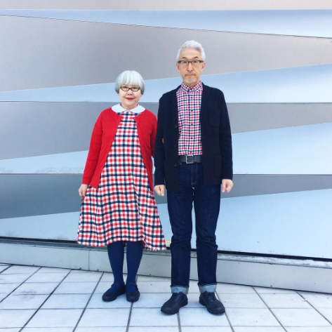 The couple matched their checkers in different silhouettes