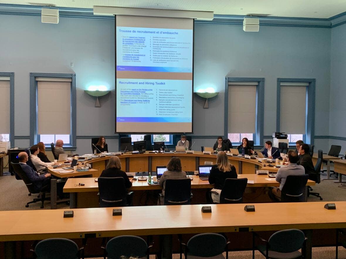 Eleven newly elected city councillors are taking part in an orientation sessions at Ottawa City Hall about governance, policy, how to set up and manage an office, and other topics. (Kate Porter/CBC - image credit)