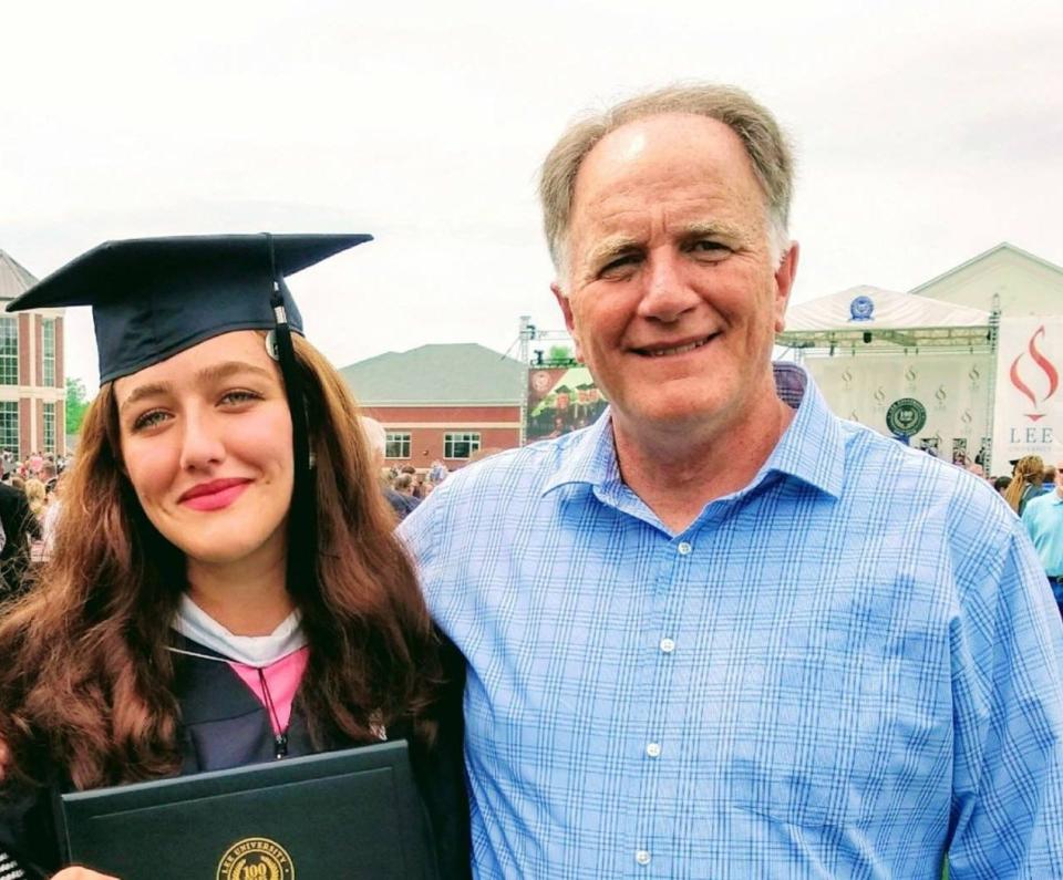 Emma Ayers and her father, Warren Ayers, in Cleveland, Tennessee, in May 2018.