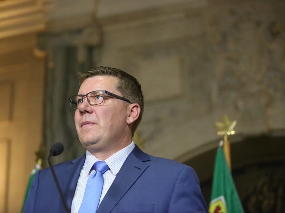 Premier Scott Moe and an unnamed official from the Saskatchewan Ministry of Health are the targets of a Regina man's threatening email sent earlier this month about the pandemic and health-related mandates, police said. (Bryan Eneas/CBC - image credit)