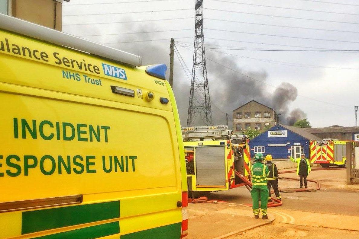 Emergency response: Thick smoke billowed across east London: LAS HART/Twitter