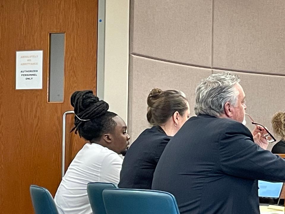 The defense listens to testimony at the Marion County Judicial Center during Shannon L. Montgomery's murder trial, which began Nov. 29 and ended Dec. 1.