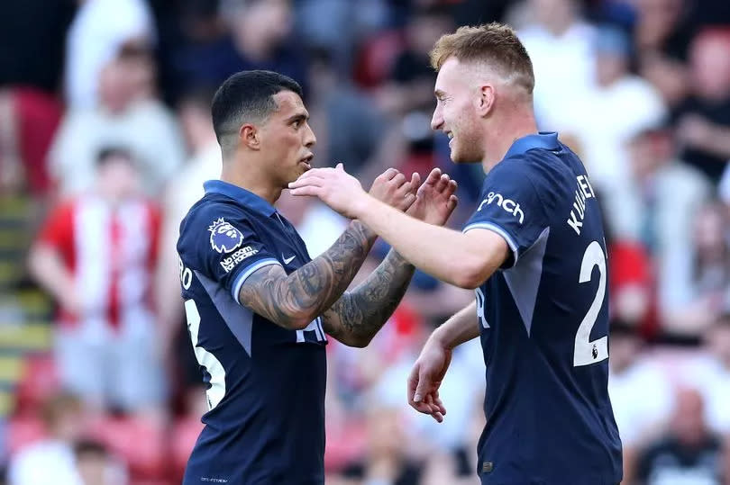 File photo dated 19-05-2024 of Dejan Kulusevski (right) celebrating with Pedro Porro. Tottenham forward Dejan Kulusevski expects his side to kick on next season after they finished fifth in the Premier League. Issue date: (enter date here).