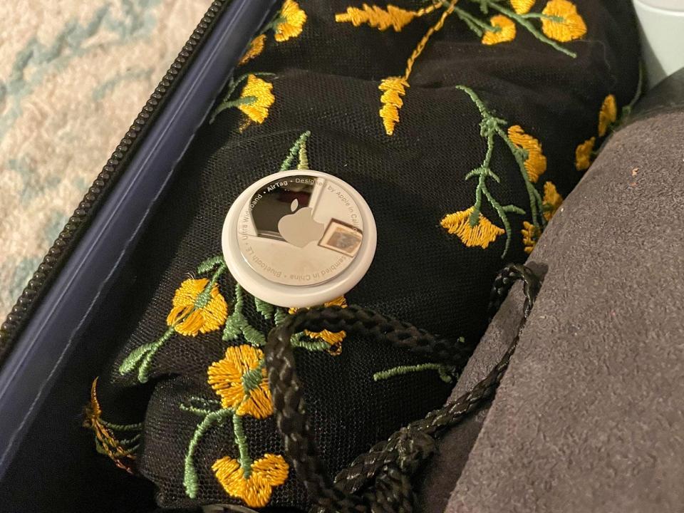 The Airtag on my dress in my luggage