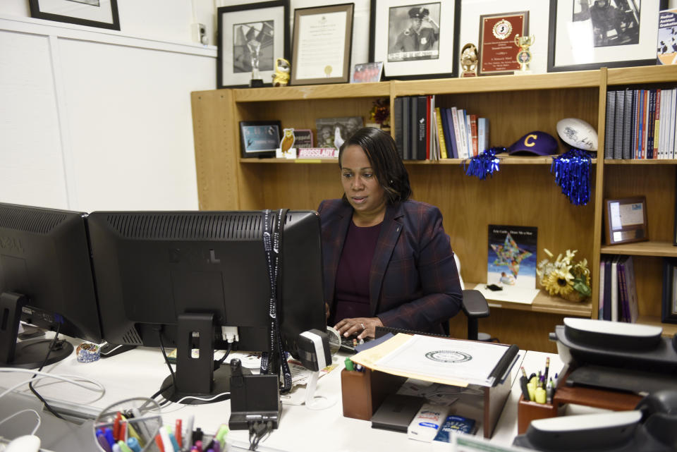 Camden City School District Superintendent Katrina McCombs poses for a portrait at her desk at the school district office, Wednesday, Oct. 21, 2020, in Camden, NJ. A complete picture has yet to emerge of how much learning was lost by students during the pandemic. (AP Photo/Michael Perez)