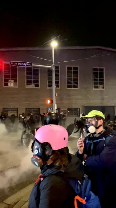 Still image of a rally against the new Biden-Harris administration and to call upon them to abolish ICE, in Portland