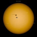 Sunspot AR 1476 compared to the size of Earth. Image released May 10, 2012.