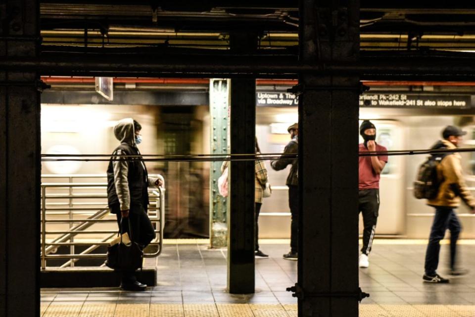 Commuters in a subway station in New York, U.S., on Wednesday, March 22, 2023. New York City Transit reported 12 million people entered the subway during the last work week, down 0.5% from the previous week. Photographer: Stephanie Keith/Bloomberg via Getty Images