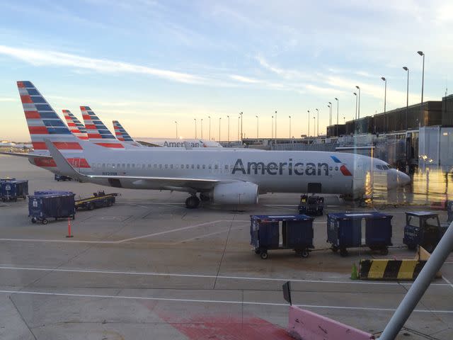 David A. Kelly American Airlines airplane at the airport