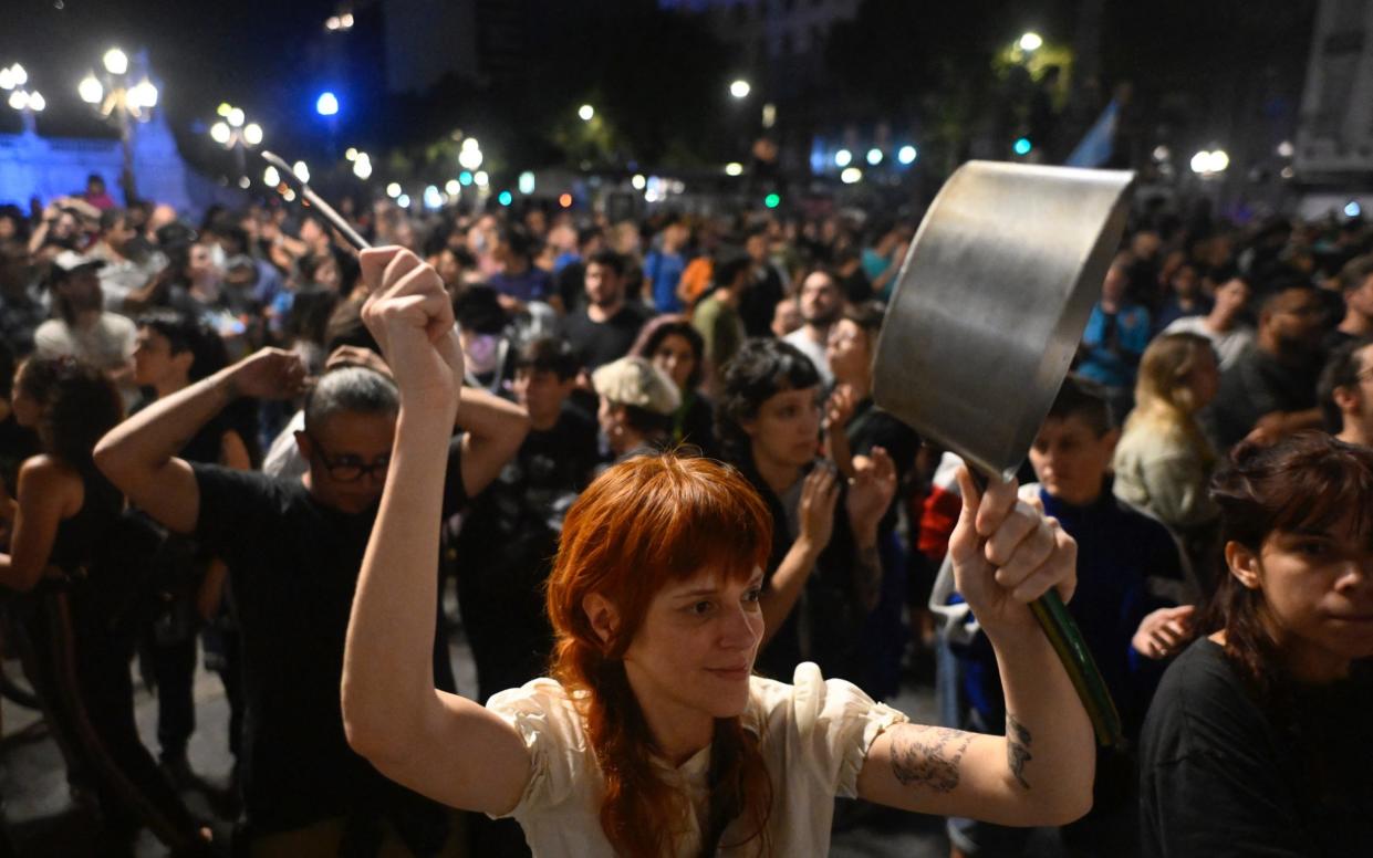 Protesters in Buenos Aires banged pots to show their disapproval