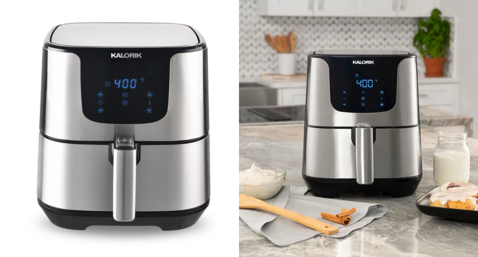 Silver Kalorik Pro XL Digital Air Fryer product photo and placed in kitchen