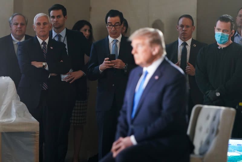 U.S. President Donald Trump participates in coronavirus disease (COVID-19) live town on hall on America returning to work held at Lincoln Memorial in Washington