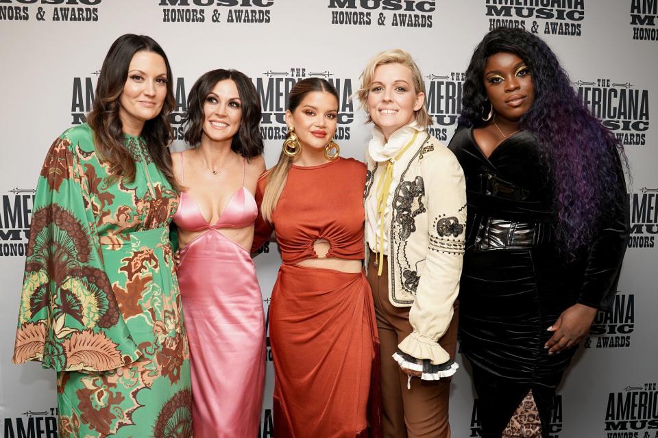 <p>Natalie Hemby, Amanda Shires, Maren Morris and Brandi Carlile of The High Women join singer Yola at the 20th Annual Americana Honors & Awards at Nashville's Ryman Auditorium on Sept. 22. </p>