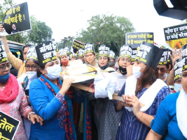 All India Mahila Congress protesting at Connaught Place on Friday (Photo/ANI)