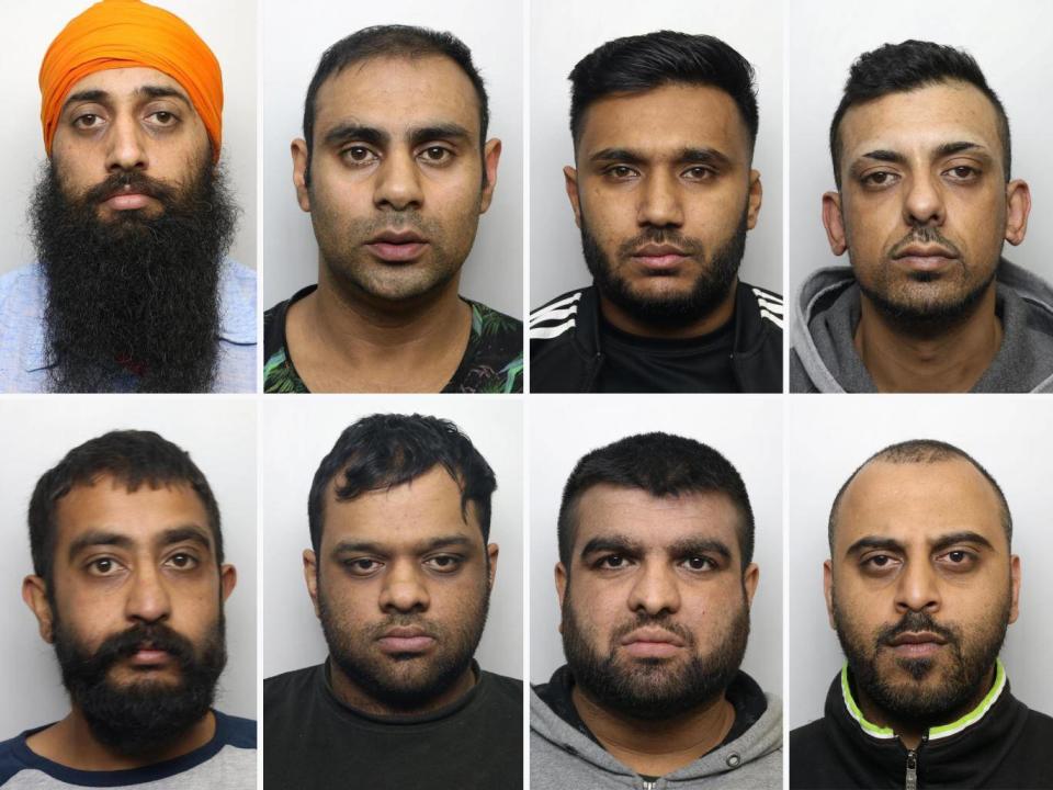 Amere Dhaliwal, Irfan Ahmed, Zahid Hassan, Mohammed Kammer, Mohammed Rizwan Aslam, Abdul Rehman, Raj Singh Barsran, Nahman Mohammed were convicted in the first trial (West Yorkshire Police)