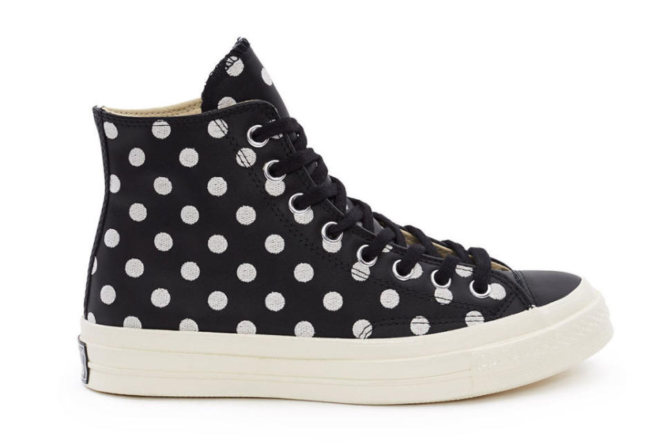 <p>Chuck Taylor All Star High '70s Polka Dots, $125, <a rel="nofollow noopener" href="https://www.openingceremony.com/mens/converse/chuck-taylor-allstar-70s-high-ST100161.html" target="_blank" data-ylk="slk:openingceremony.com;elm:context_link;itc:0;sec:content-canvas" class="link "><u>openingceremony.com</u></a>.</p>