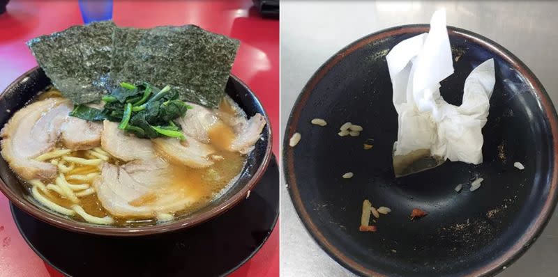 ▲一名客人吃完餐點後，把衛生紙丟入碗中，結果引來店家發文抨擊。（圖/「家系ラーメン たつ家」推特）