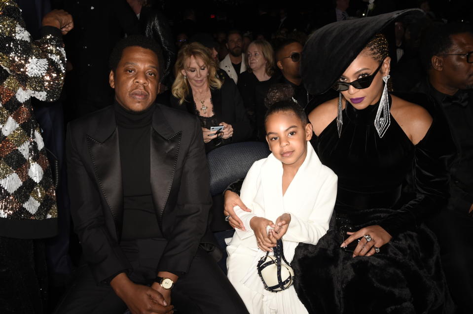 Jay-Z, Blue Ivy and Beyonce at THE 60TH ANNUAL GRAMMY AWARDS 