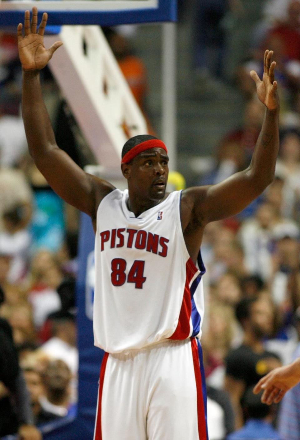 Chris Webber #84 of the Detroit Pistons reacts after a foul call while playing the Chicago Bulls in Game Five of the Eastern Conference Semifinals during the 2007 NBA Playoffs on May 15, 2007 at the Palace of Auburn Hills in Auburn Hills, Michigan. The Bulls defeated the Pistons 108-92 and trail 2-3 in the series. NOTE TO USER: User expressly acknowledges and agrees that, by downloading and or using this photograph, User is consenting to the terms and conditions of the Getty Images License Agreement. (Photo by Gregory Shamus/Getty Images)