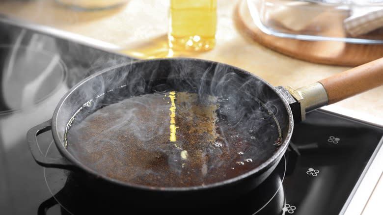 hot oil in frying pan