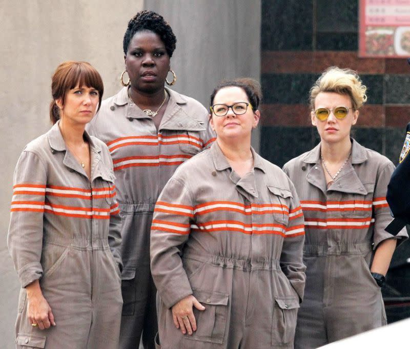 Kristen Wiig, Leslie Jones, Melissa McCarthy, and Kate McKinnon in new ‘Ghostbusters’ (FameFlynet)