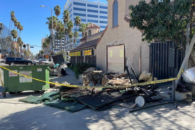 <p>backgrid</p> Raffalo's pizza in Hollywood, California, where Alan Ruck's electric pickup was involved in a 4-vehicle collision.