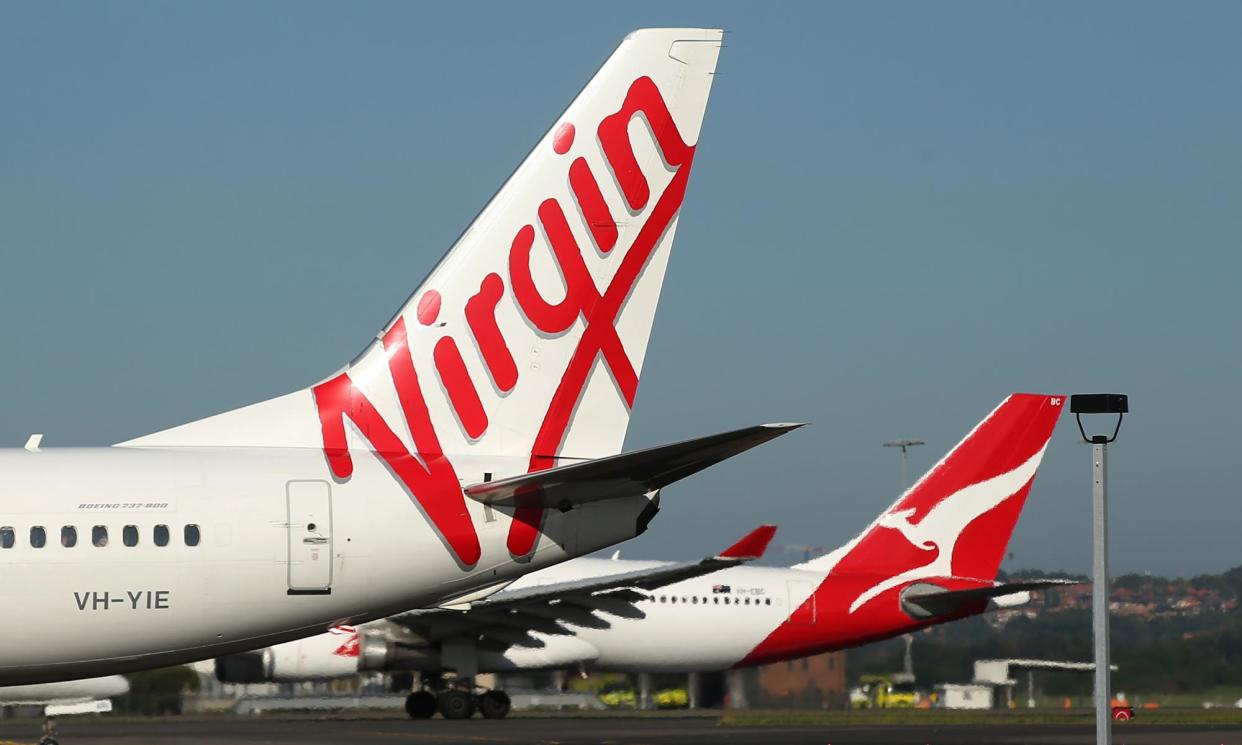 <span>Qantas and Virgin are ‘ultimately relying on the same technologies as KLM,’ climate lawyer Zoe Bush says. </span><span>Photograph: Bloomberg/Getty Images</span>