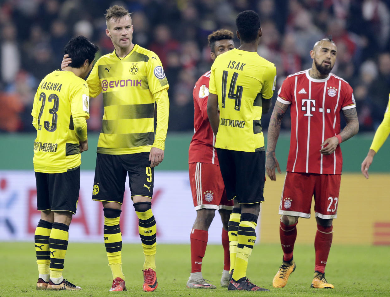 Borussia Dortmund played Bayern Munich close in Wednesday’s DFB-Pokal match, but remains well behind its big rival in the big picture. (AP)