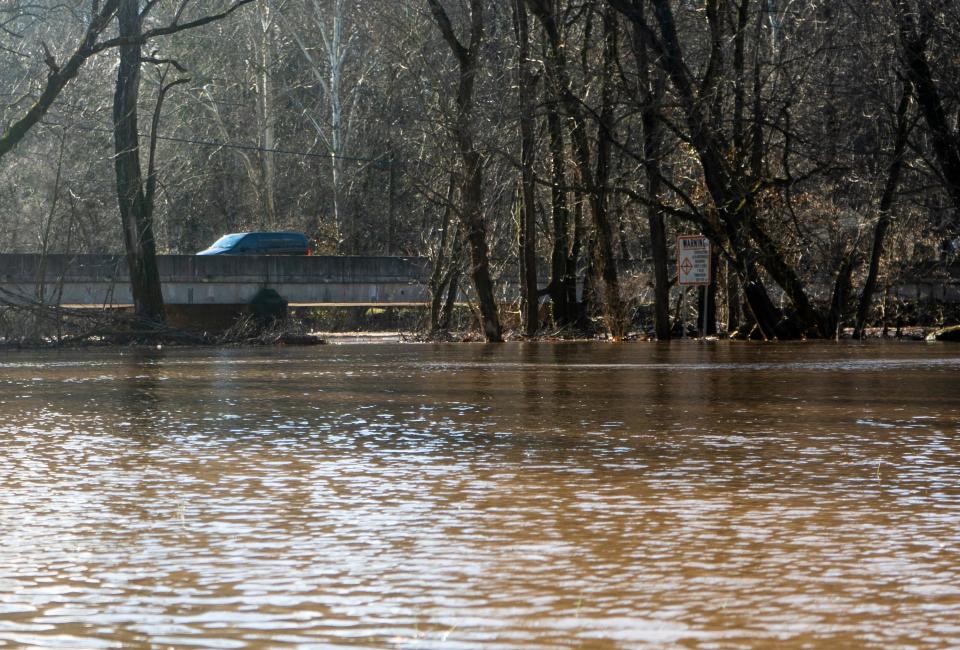 The Neshaminy Creek nearly reached major flood stage Wednesday after up to four inches of rain fell Tuesday. The swollen creek runs through Periwinkle Park in Middletown.