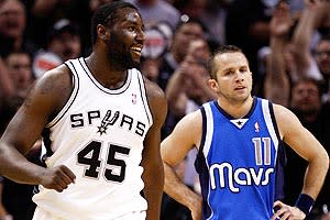 DeJuan Blair had seven points and seven rebounds in 12 minutes against J.J. Barea and the Mavericks in Game 4