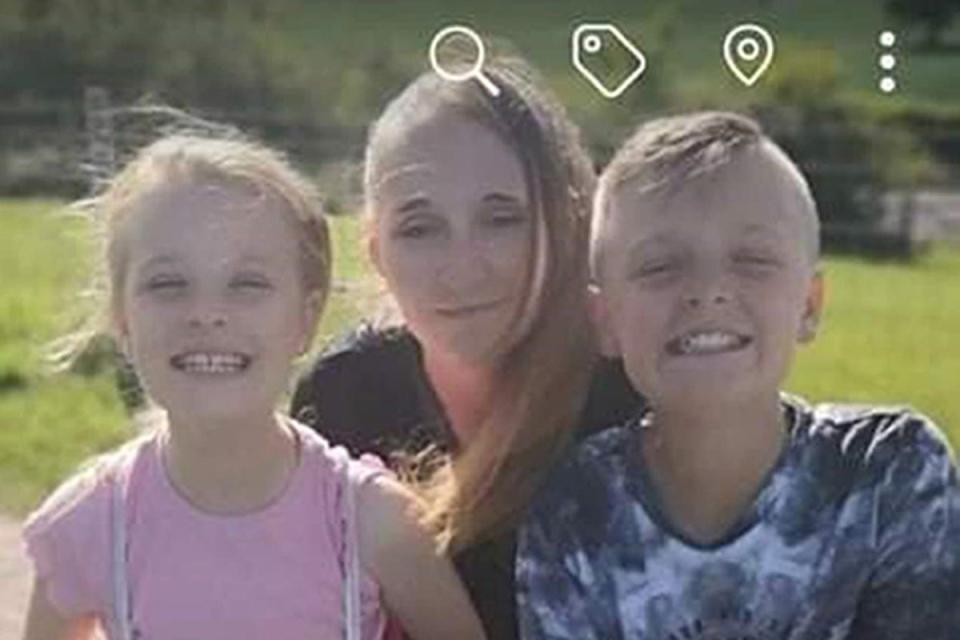 Terri Harris, with her children, Lacey and John Paul Bennett, who were murdered by Damien Bendall along with Lacey’s friend, Connie Gent, in Killamarsh, Derbyshire, in September 2021 (PA Media)