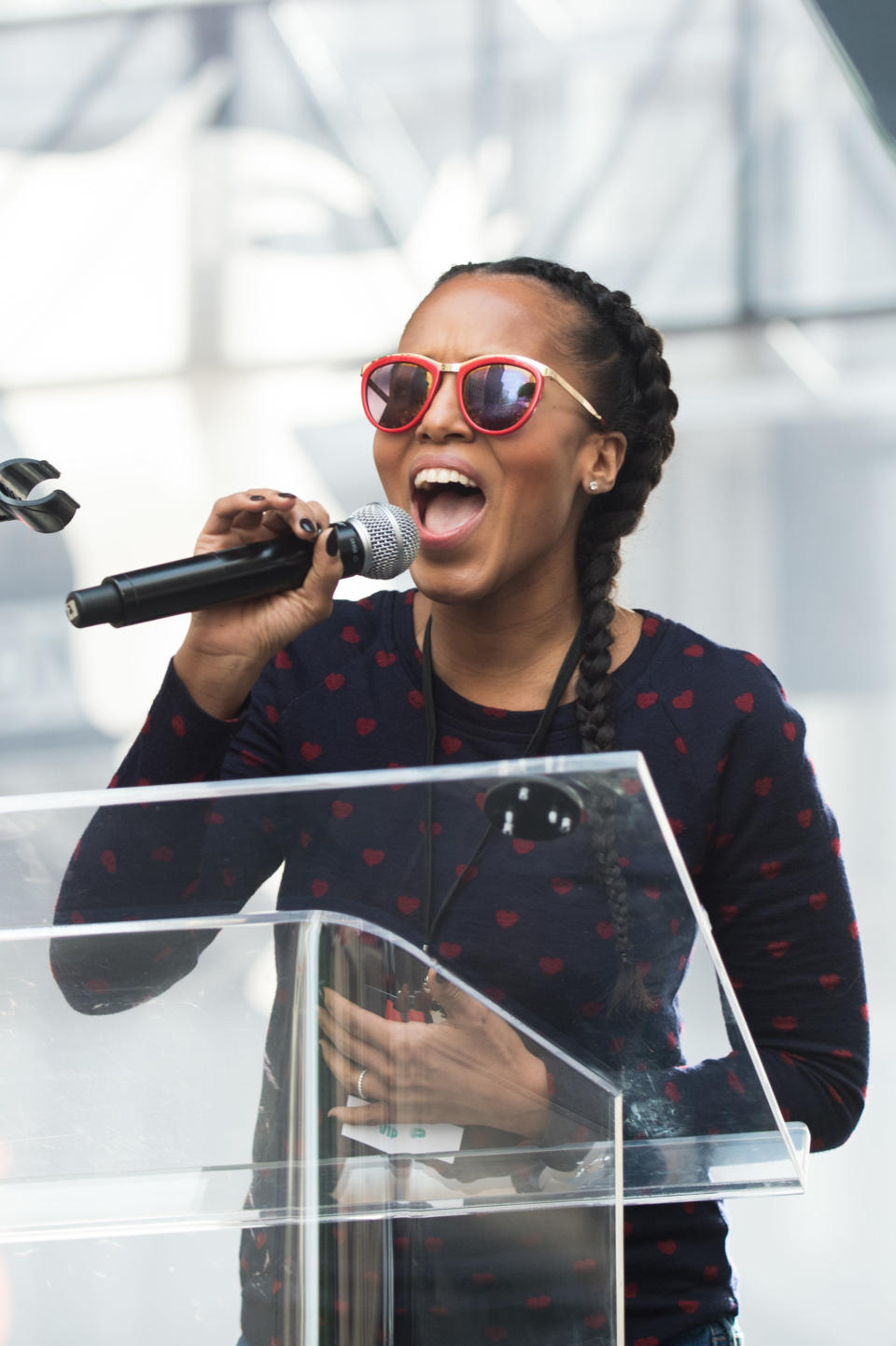 Kerry Washington speaks onstage at the women's march in Los Angeles, California.&nbsp;