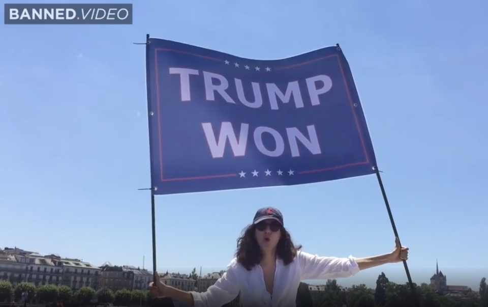 Noor bin Laden, niece of the terrorist Osama Bin Laden, waved a ‘Trump Won’ flag outside the Biden-Putin summit in Geneva, Switzerland (Instagram/Noor Bin Ladin)