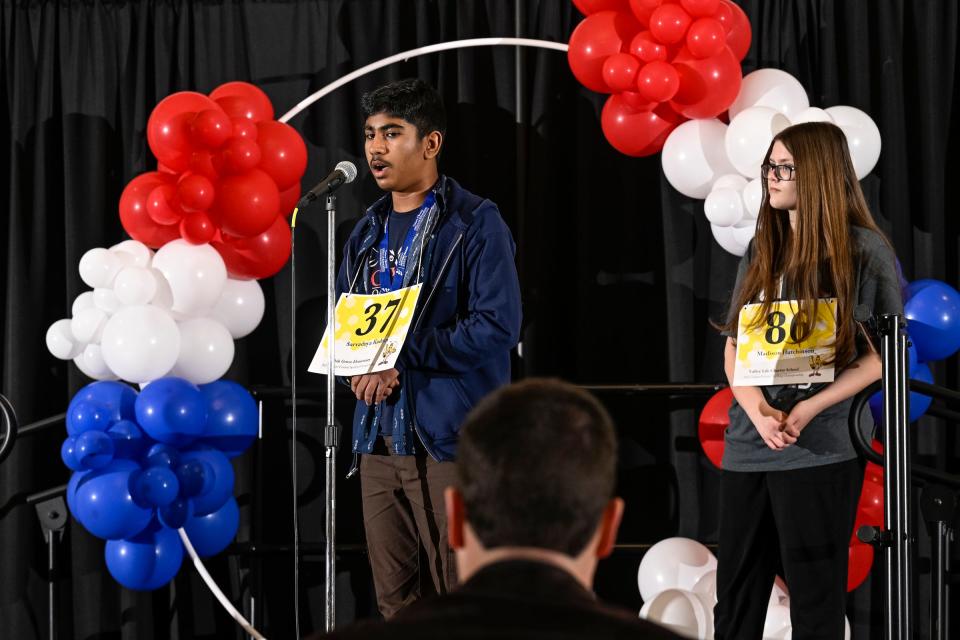 Sarvadnya Kadam wins the Tulare County Spelling Bee Thursday, March 9, 2023 at the Tulare County Office of Education in Visalia. 