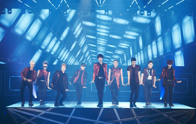 Super Junior in Black and Red for "Sexy Free and Single" (SM Entertainment)