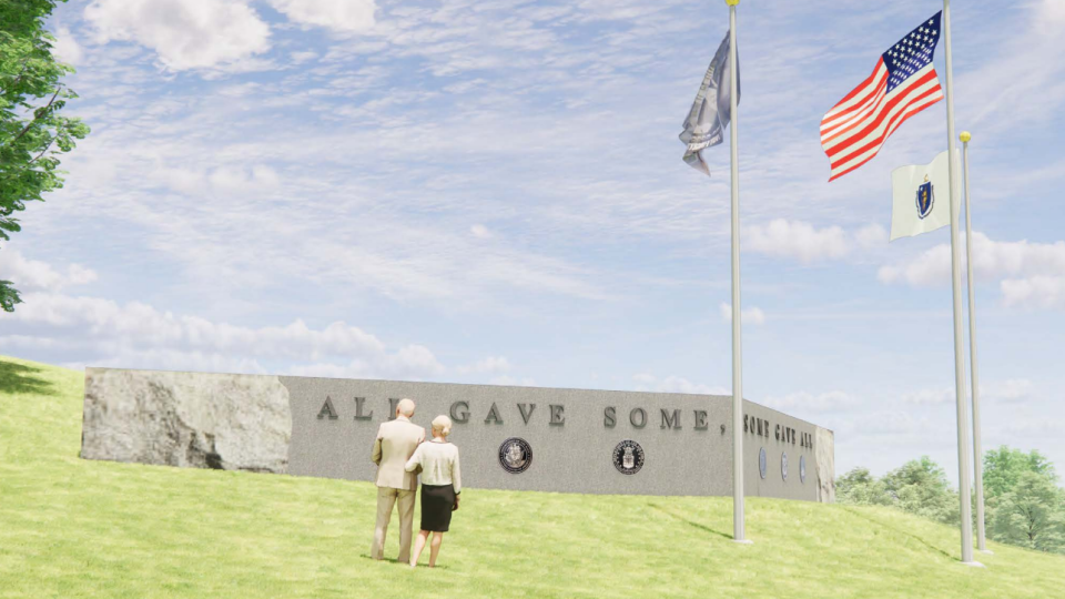 A rendering of a memorial wall for veterans planned for Pine Hill Cemetery.