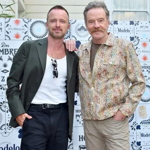 <p>Gregg Deguire/Variety via Getty </p> Aaron Paul and Bryan Cranston