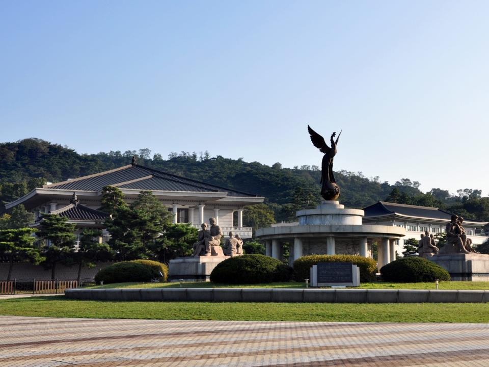 The fountain in front of the Blue House at South Korea. The Cheong Wa Dae or the Blue House is the executive office and official residence of the South Korean president.