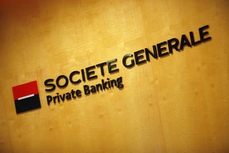 A logo of the Societe Generale Private Banking firm is pictured at its Singapore premises November 28, 2013. REUTERS/Edgar Su