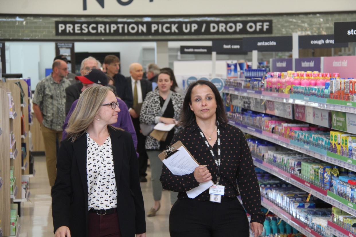 Meijer Public Relations Specialist Erin Cataldo and Hillsdale Meijer Store Director Kelli Quintana lead a tour through the store May 7.