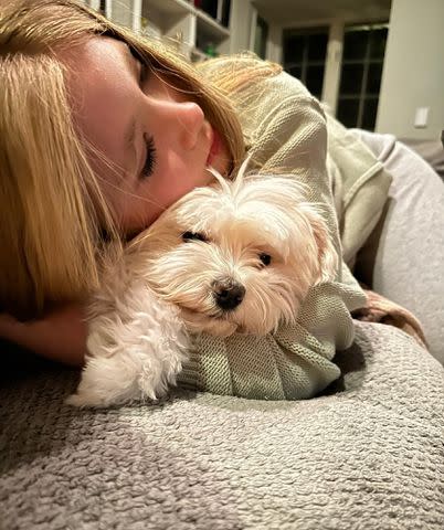 <p>Darren Le Gallo Instagram</p> Amy Adams' daughter Aviana with a dog