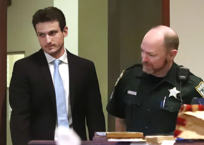 Noah Motto enters a courtroom at the S. James Foxman Justice Center, Wednesday, Sept. 7, 2022, during his vehicular homicide trial. He is also charged with leaving the scene of a fatal accident that killed Ericka Dane on March 24, 2021.