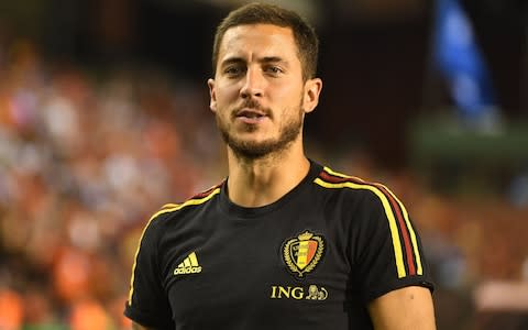 Belgium's forward Eden Hazard looks on during the international friendly football match between Belgium and Egypt at the King Baudouin Stadium, in Brussels, on June 6, 2018 - Credit: AFP